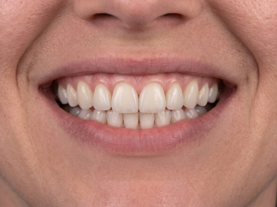 AI simulation: a drawing of the same teeth, straighter and with the gap closed